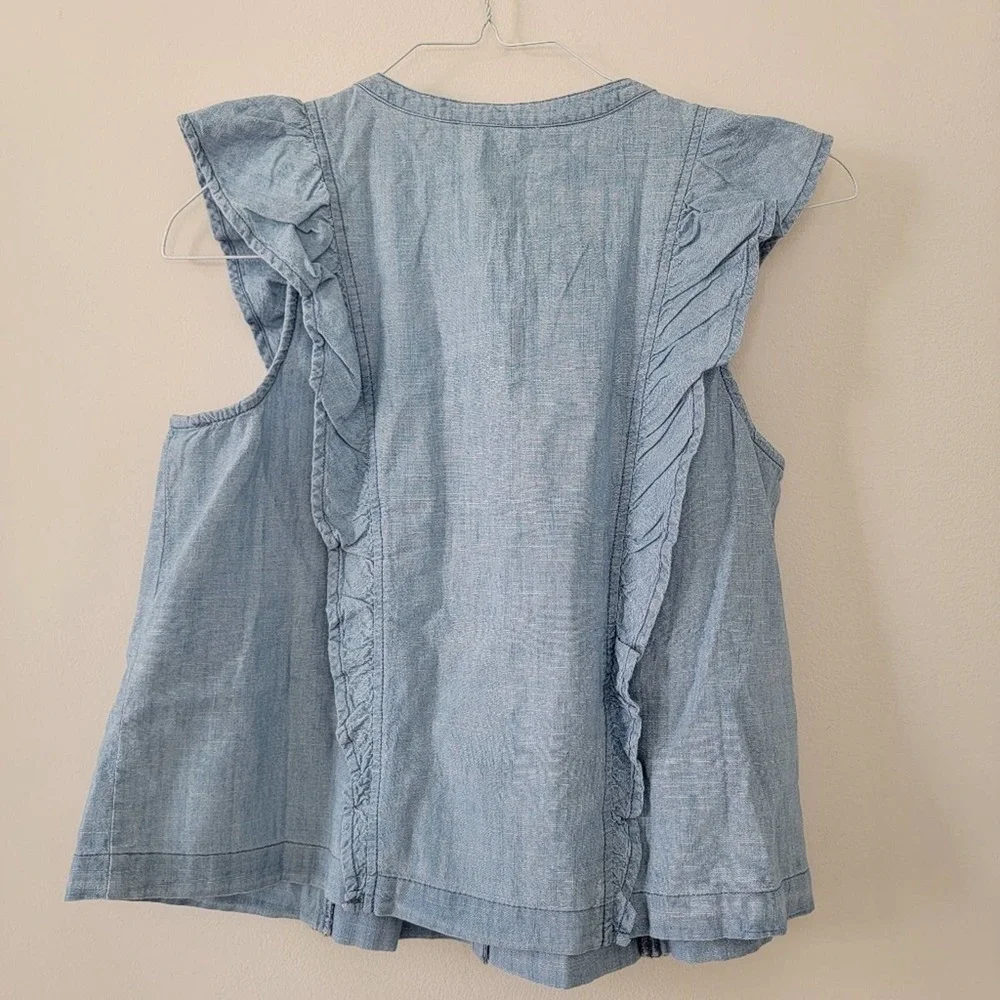 🛑 2 / $40 Sale! MADEWELL Floral Embroidered Denim Ruffle Top NWT - Picture 9 of 12
